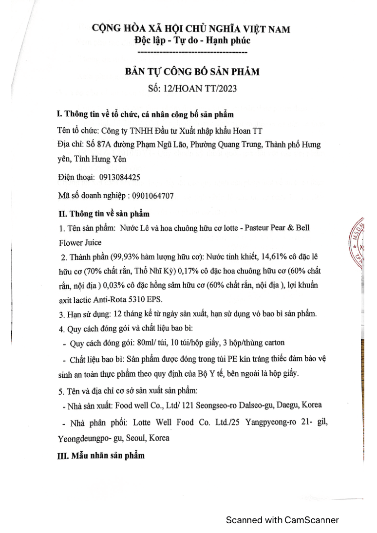 Hồ sơ tự công bố — Khoẻ Mạnh (Lê & Hoa chuông)